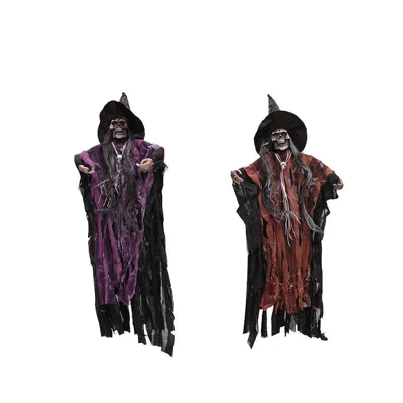 1-3PCS Animated Halloween Hanging Skeleton Ghost Light-up Sound Activated Horror Props for Haunted House Party Yard Decoration 8