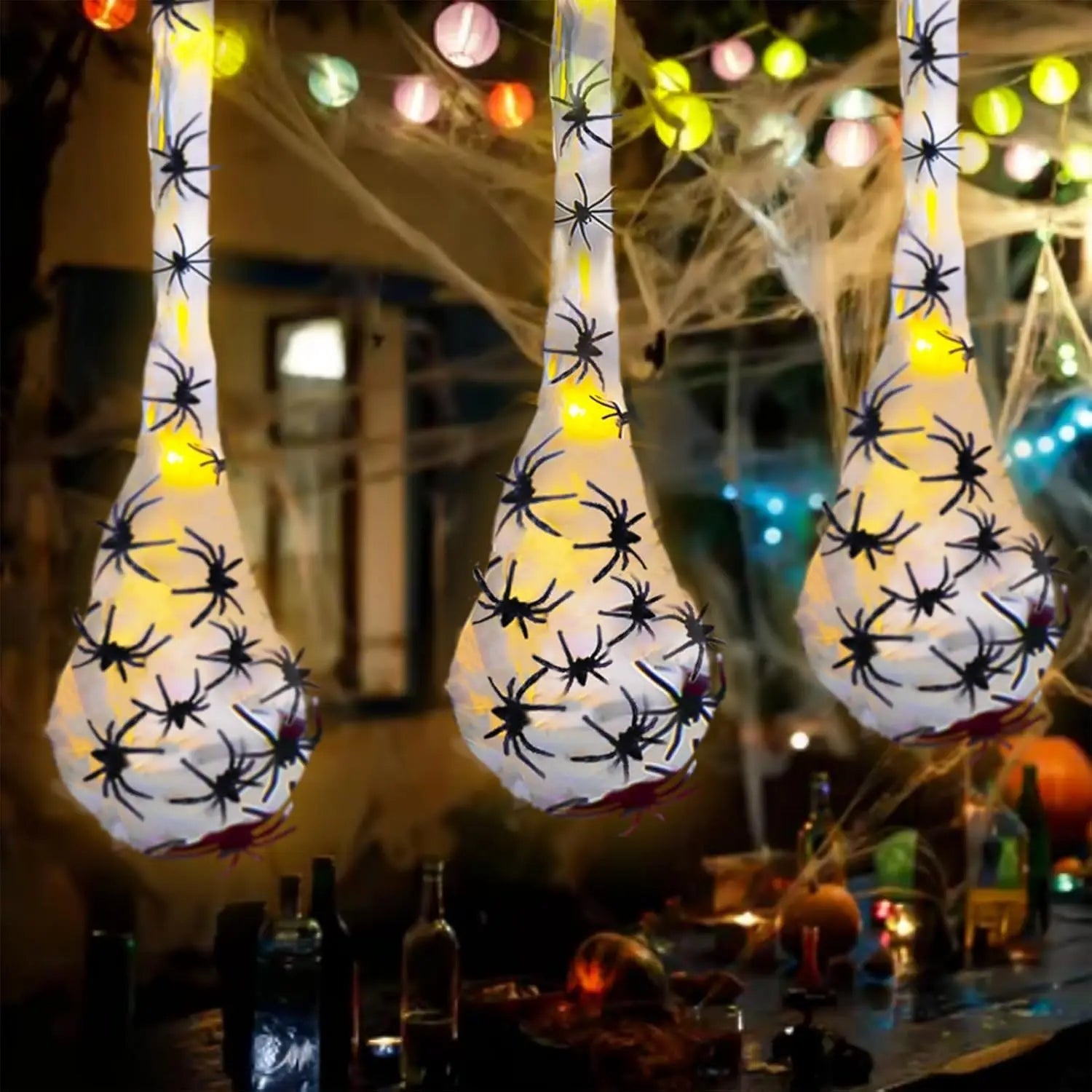 1-5PCS Halloween Hanging Spider Egg Sack Decoration with LED Lights Battery Powered for Haunted House Porch Yard Party Decor 0