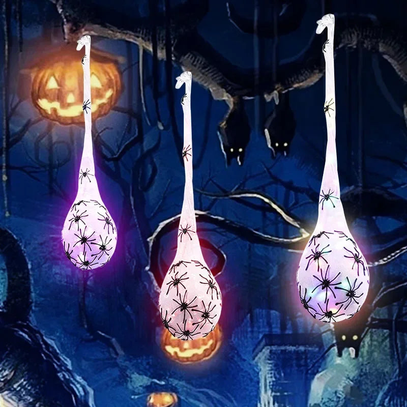 1-5PCS Halloween Hanging Spider Egg Sack Decoration with LED Lights Battery Powered for Haunted House Porch Yard Party Decor 3