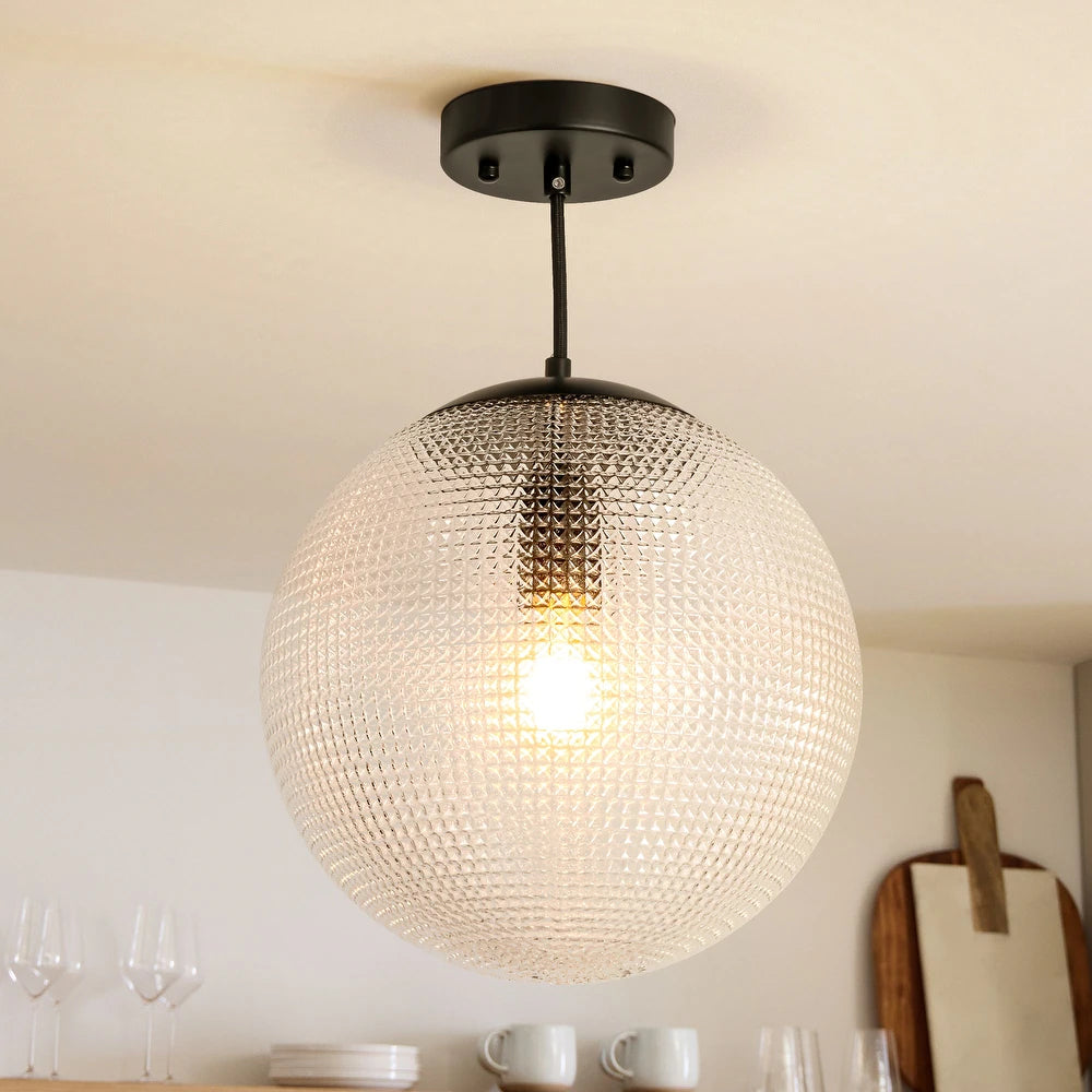 RoyaleGlow Dimmable Textured Glass Globe Pendant Light - Modern Industrial 11" Fixture