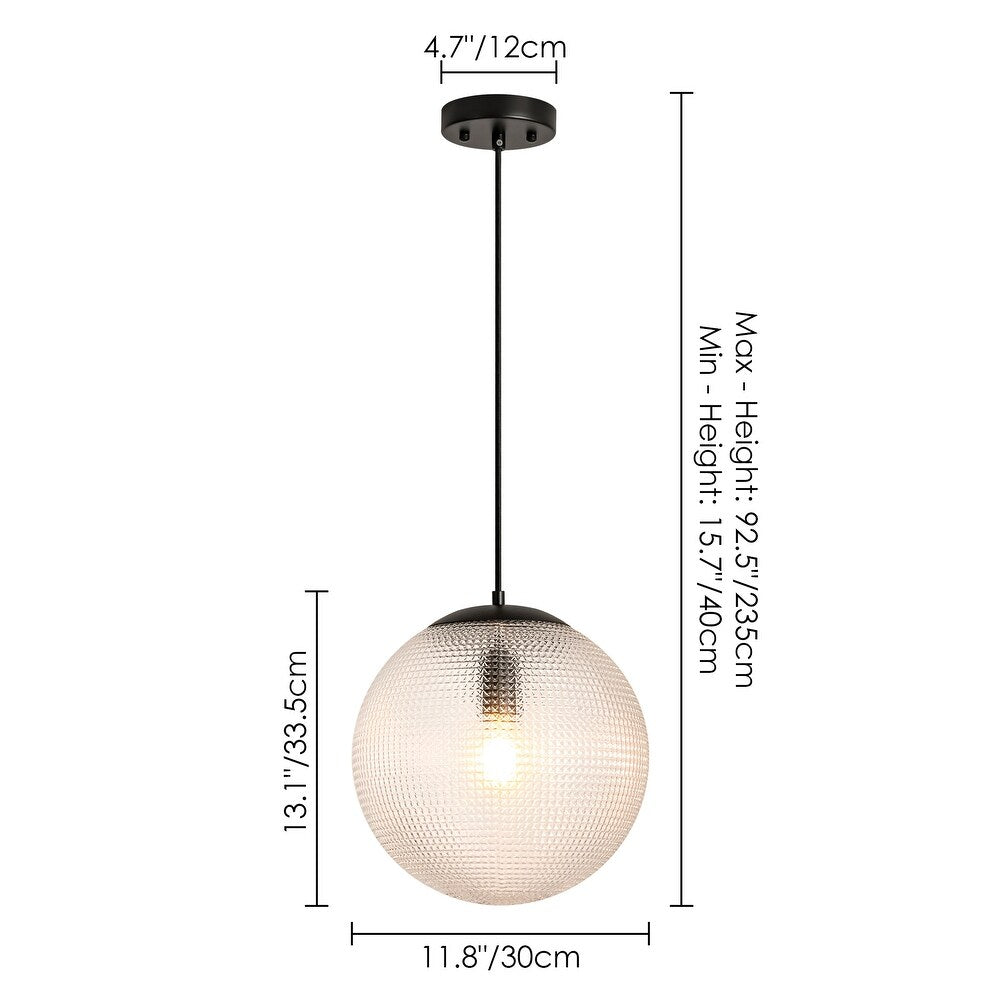 RoyaleGlow Dimmable Textured Glass Globe Pendant Light - Modern Industrial 11" Fixture