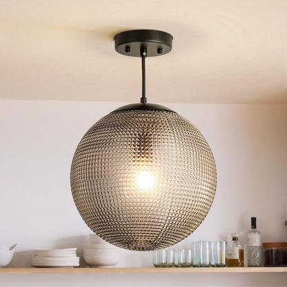 RoyaleGlow Dimmable Textured Glass Globe Pendant Light - Modern Industrial 11" Fixture