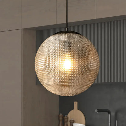 RoyaleGlow Dimmable Textured Glass Globe Pendant Light - Modern Industrial 11" Fixture