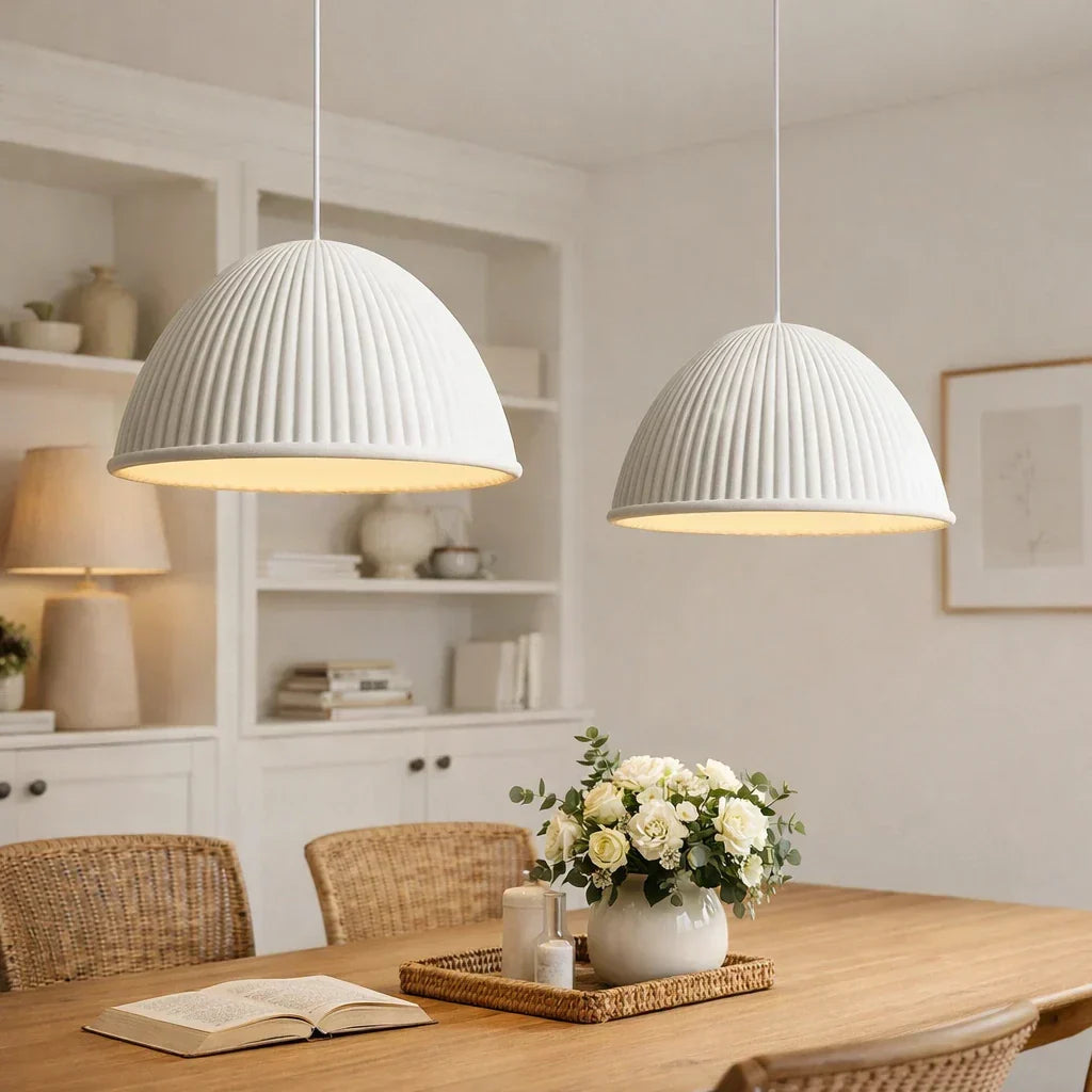 RoyaleGlow Modern Ribbed Resin Dome Pendant Light - Minimalist Single Light Fixture