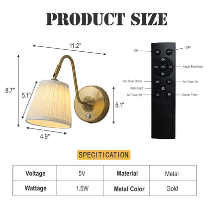 1-Light W6" Vintage Brass Battery Operated Wall Sconces Dimmable Integrated LED Rechargeable Cordless Swing Head Wall Lamp for Bedroom or Corridors 2