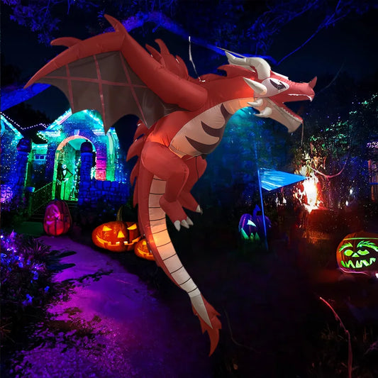 1.5m Inflatable Halloween T-Rex LED Lighted Decorative Hanging Ornament American Style Garden Party Decoration Flame Dragon 0