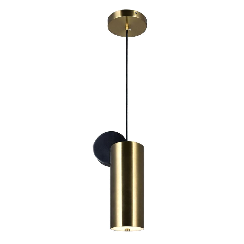 LuxRoyale Modern Cylindrical Brass & Black LED Pendant Light for Kitchen Island