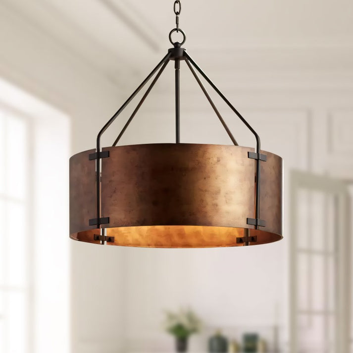 RoyaleGlow Farmhouse Bronze Chandelier-Industrial Drum Pendant Light