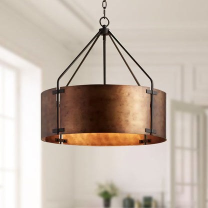 RoyaleGlow Farmhouse Bronze Chandelier-Industrial Drum Pendant Light