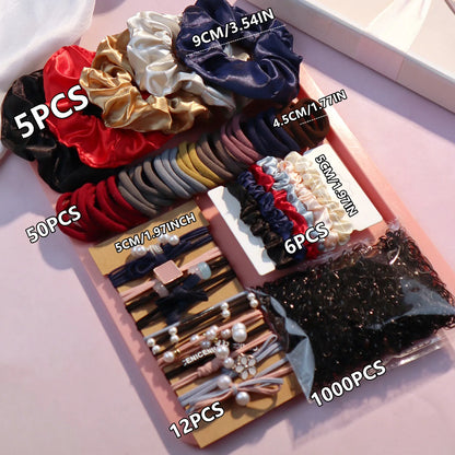 1085PCS Dark Hair Accessories for Woman Set Seamless Ponytail Holders Variety Hair Scrunchies HairBands Scrunchy Hair Ties 6