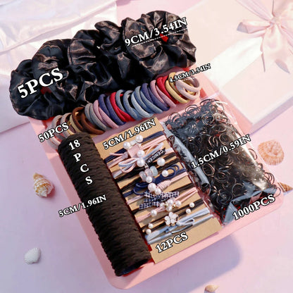 1085PCS Dark Hair Accessories for Woman Set Seamless Ponytail Holders Variety Hair Scrunchies HairBands Scrunchy Hair Ties 7