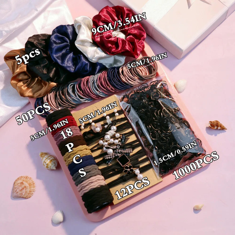 1085PCS Dark Hair Accessories for Woman Set Seamless Ponytail Holders Variety Hair Scrunchies HairBands Scrunchy Hair Ties 9