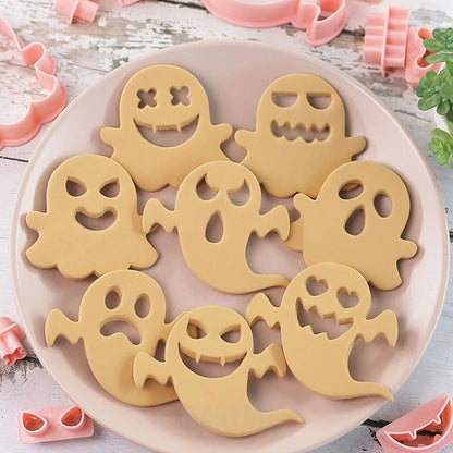 10Pcs/ Set Halloween Cookie Cutters DIY Ghost Face Biscuit Fondant Embosser Stamp Cake Decorating Tool Baking Supplies 0