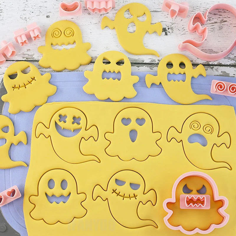 10Pcs/ Set Halloween Cookie Cutters DIY Ghost Face Biscuit Fondant Embosser Stamp Cake Decorating Tool Baking Supplies 1
