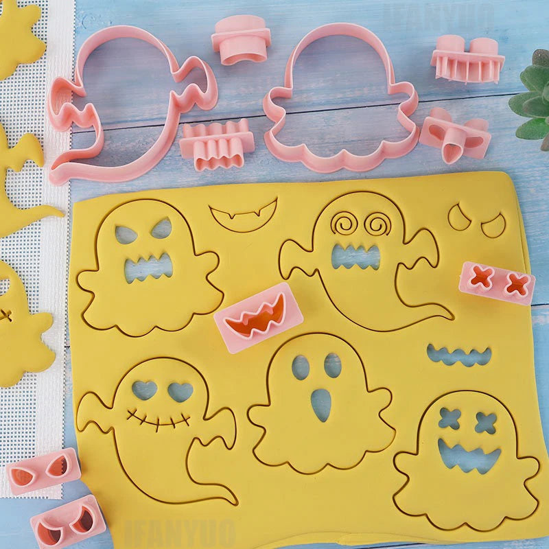 10Pcs/ Set Halloween Cookie Cutters DIY Ghost Face Biscuit Fondant Embosser Stamp Cake Decorating Tool Baking Supplies 2