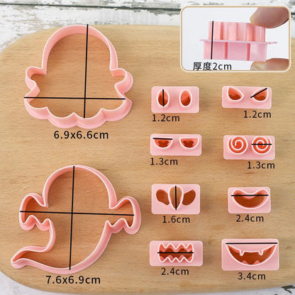 10Pcs/ Set Halloween Cookie Cutters DIY Ghost Face Biscuit Fondant Embosser Stamp Cake Decorating Tool Baking Supplies 3