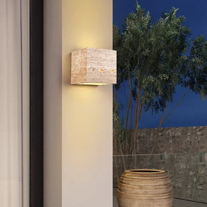 RoyaleGlow Natural Travertine Wall Sconce with Up-Down LED Illumination, IP65