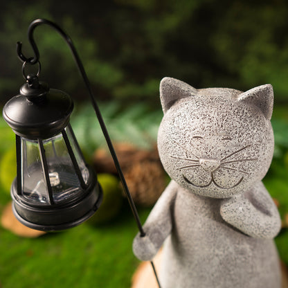 Lumora Outdoor Illuminated Resin Cat Garden Statue- Sunset Activated Warm Glow Decor