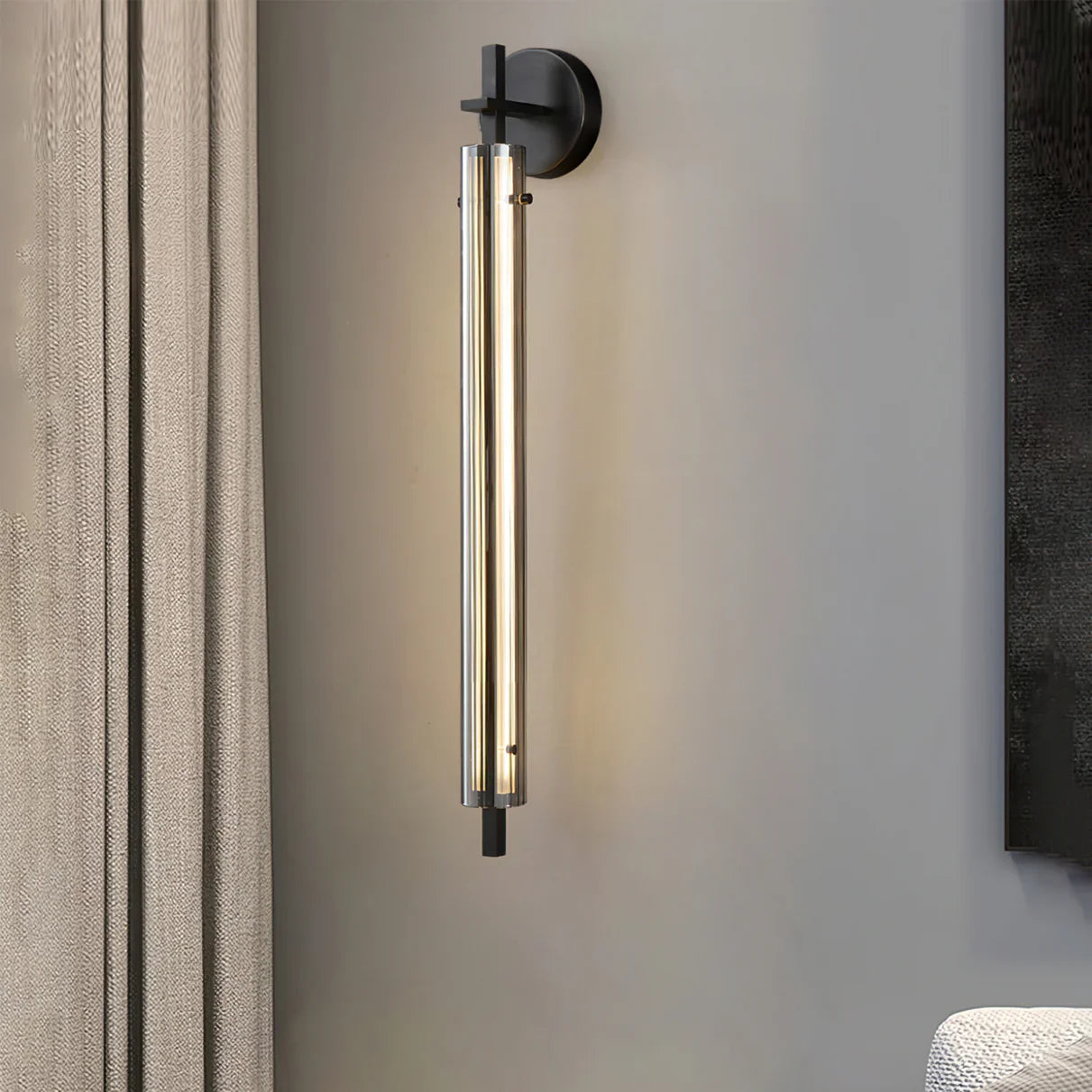 LuxRoyale Brass Wall Lamp With Clear Glass Tube, Dimmable Sconce For Living Room, Premium Luxury Glow