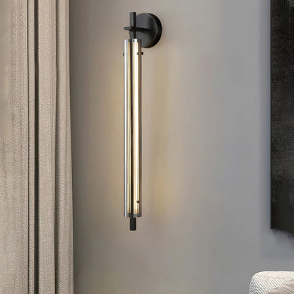 LuxRoyale Brass Wall Lamp With Clear Glass Tube, Dimmable Sconce For Living Room, Premium Luxury Glow