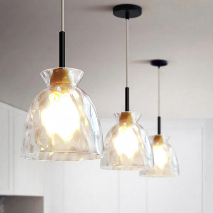 RoyaleGlow Modern Textured Glass Pendant Light with Wood Detail