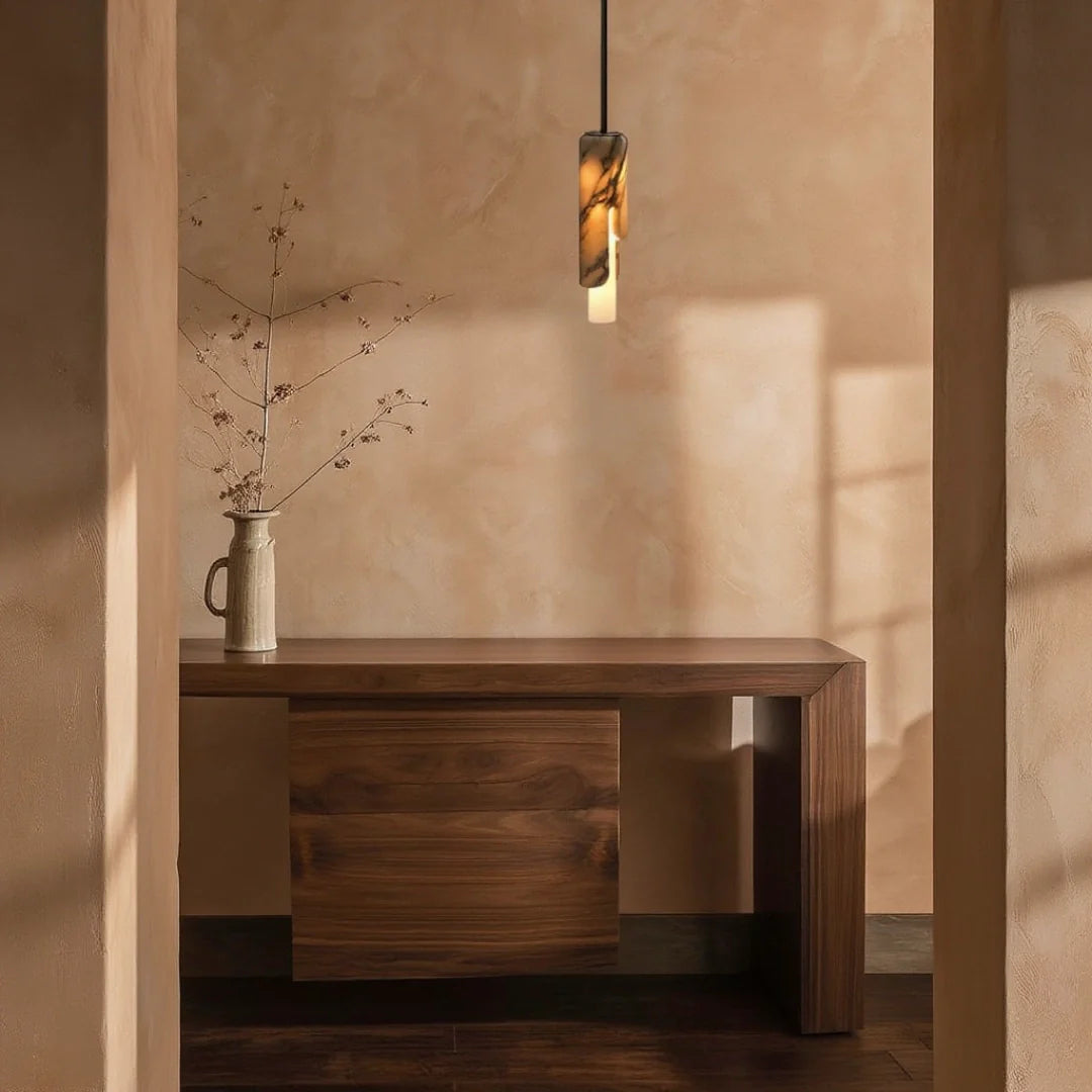 RoyaleGlow Marble Cylinder Pendant Light - Modern Natural Stone Hanging Lamp