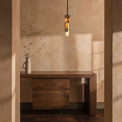RoyaleGlow Marble Cylinder Pendant Light - Modern Natural Stone Hanging Lamp