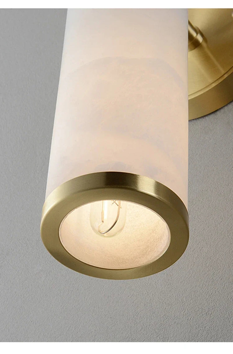 RoyaleGlow Art Deco Alabaster Sconce - Antique Brass Cylindrical Wall Lamp