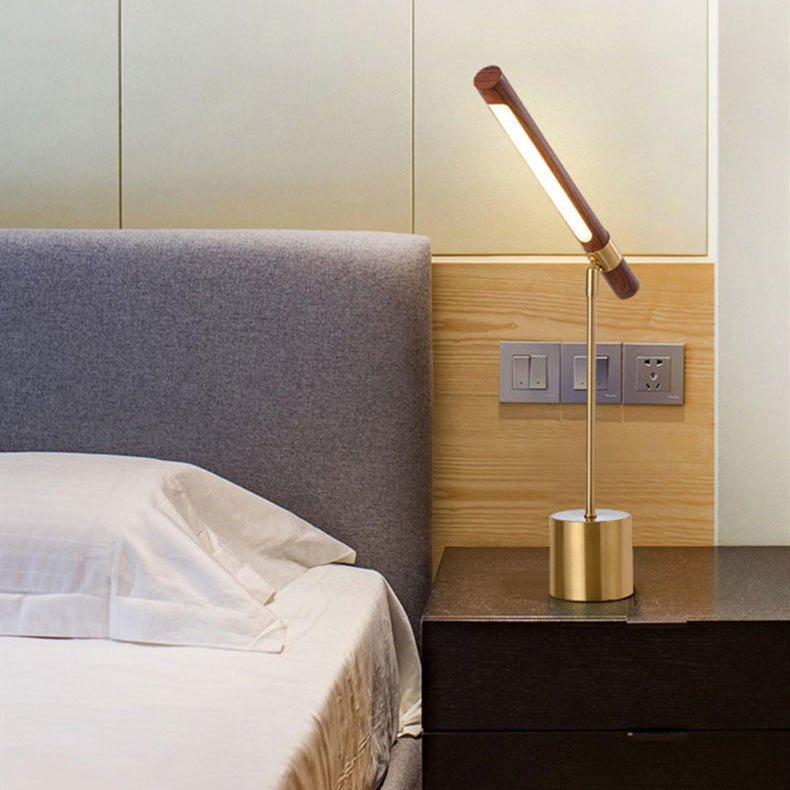 RoyaleGlow Minimalist Wood & Brass LED Desk Lamp - Modern Design for Home Office