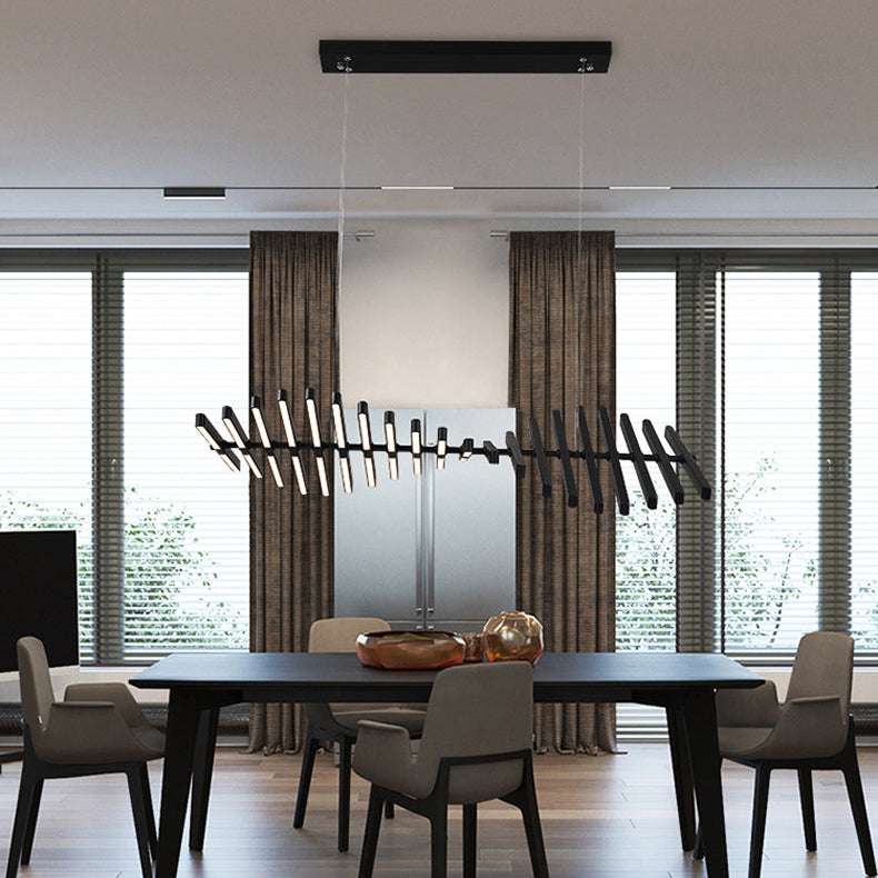 Royelux Modern Fishbone Chandelier-Black Aluminum LED Dining Room Light Fixture