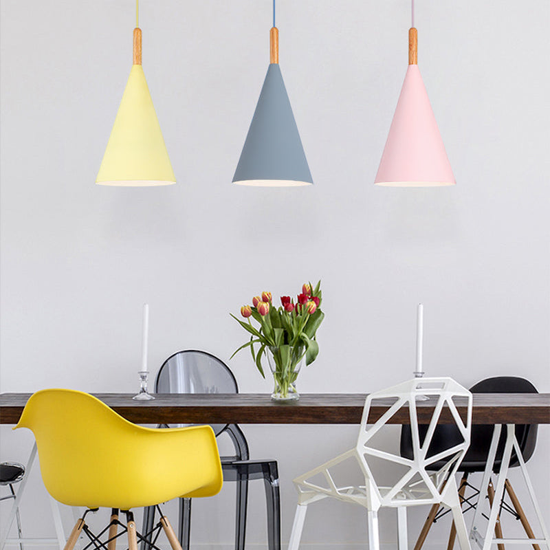Royaleva Modern Nordic Black Cone Pendant Light With Wooden Top