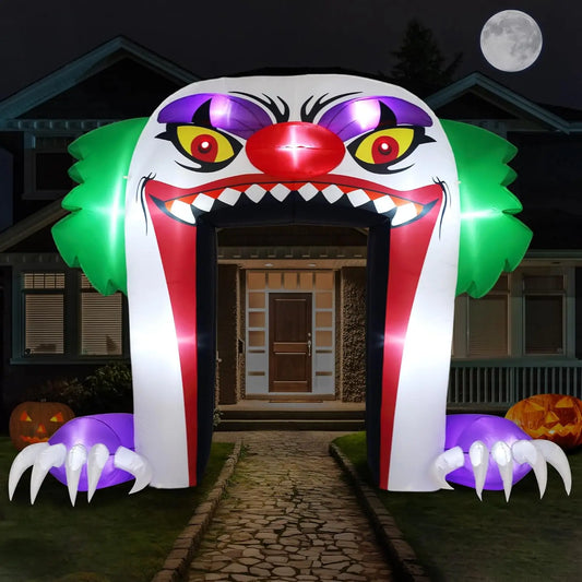 10 FT Halloween Inflatable Clown Archway Outdoor Decoration Halloween LED Arch Blow Up Yard Decoration 0