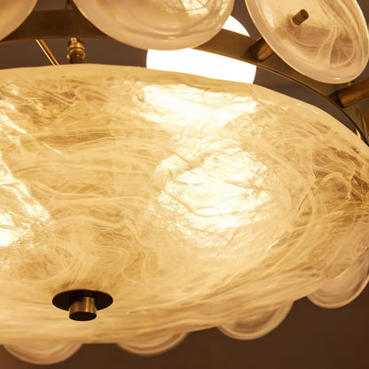 RoyaleGlow Modern Amber Glass Disc Chandelier Hanging Light Fixture For Dining Room