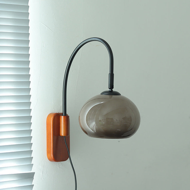Royelux Solid Wood Wall Sconce with Amber Glass Shade for Bedroom & Living Room