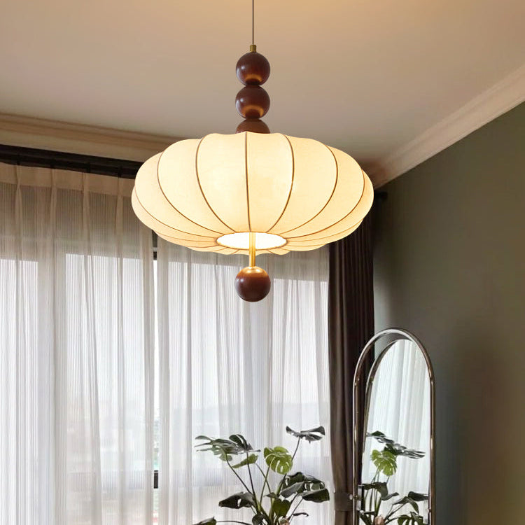 LuxRoyale Modern Farmhouse Lantern Pendant Light-Beige Wood Bead Fixture