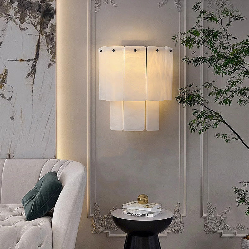 RoyaleGlow Modern Alabaster Wall Sconce - Luxury Layered Stone LED Light for Living Room