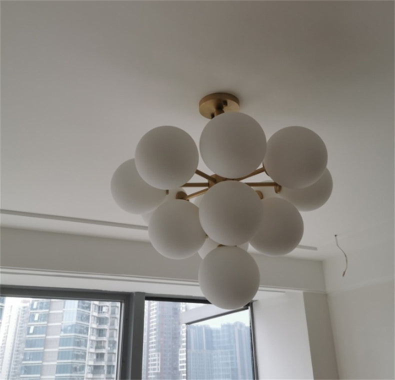 Royelux 13-Light Mid-Century Modern Brass Gold Bubble Chandelier Pendant