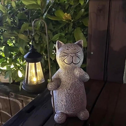 Lumora Outdoor Illuminated Resin Cat Garden Statue- Sunset Activated Warm Glow Decor