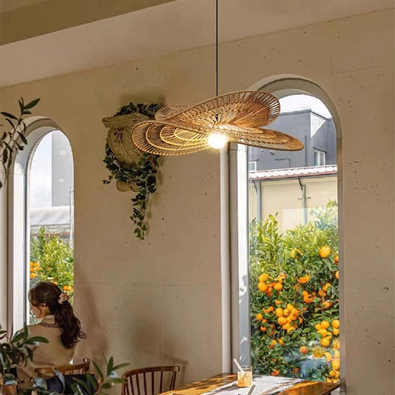 LuxRoyale Handwoven Rattan Pendant Light-Organic Petal Design Ceiling Lamp