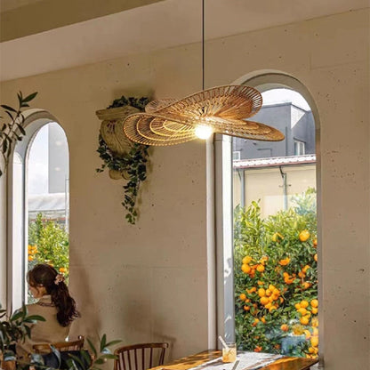 LuxRoyale Handwoven Rattan Pendant Light-Organic Petal Design Ceiling Lamp