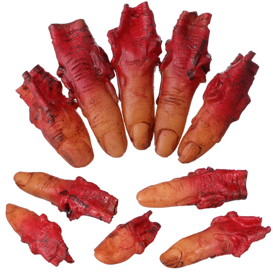 10pcs Halloween Bloody Fingers Articulated Dark Red Fake Fingers Party Prank Props Halloween Haunted House Layout Decoration 0