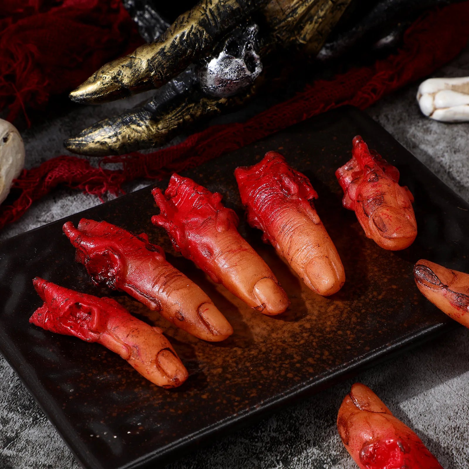 10pcs Halloween Bloody Fingers Articulated Dark Red Fake Fingers Party Prank Props Halloween Haunted House Layout Decoration 1