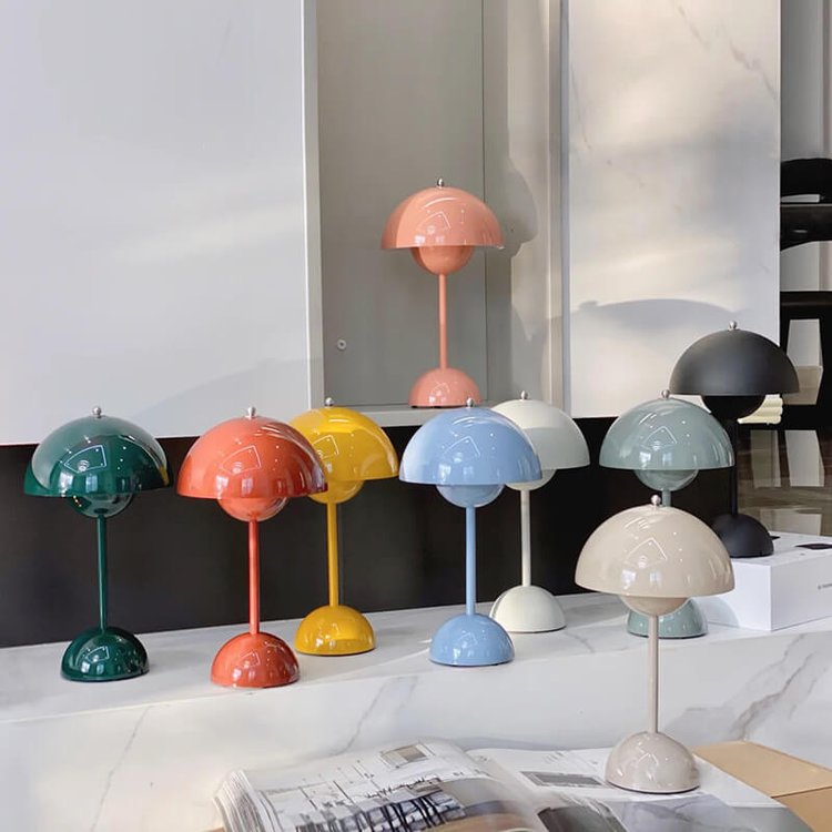 Cordless Mushroom Modern Table Lamp - Dimmable LED with 3 Color Modes - Green