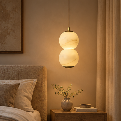 LuxRoyale Alabaster Stone Sphere Pendant Light Modern Hanging Lamp
