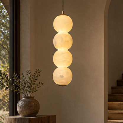 LuxRoyale Alabaster Stone Sphere Pendant Light Modern Hanging Lamp