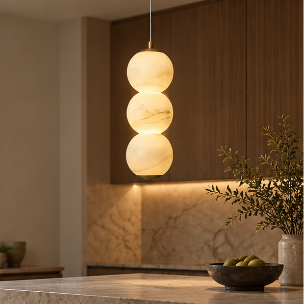 LuxRoyale Alabaster Stone Sphere Pendant Light Modern Hanging Lamp