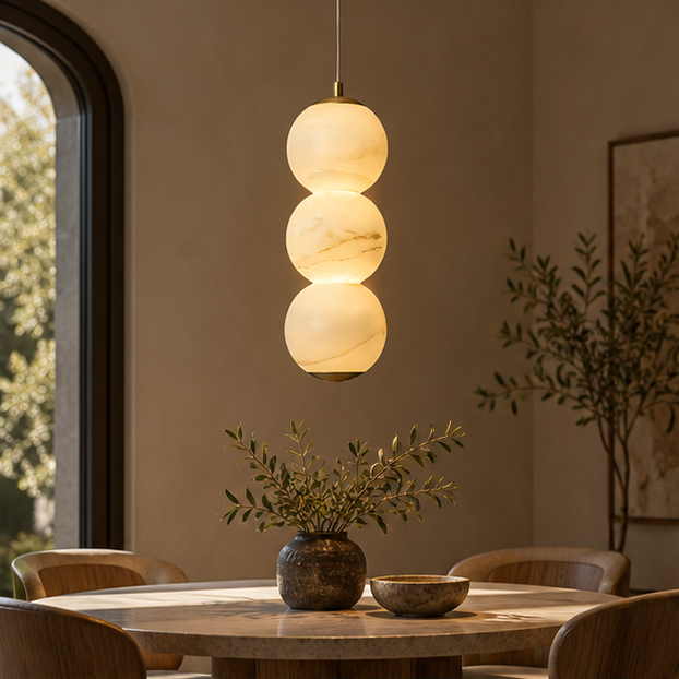 LuxRoyale Alabaster Stone Sphere Pendant Light Modern Hanging Lamp