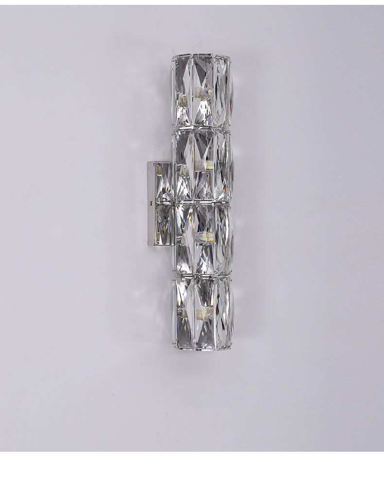RoyaleGlow Dimmable LED Crystal Wall Sconce - Modern Cylindrical Up-Down Lighting