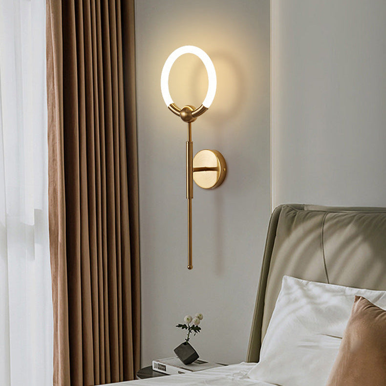 RoyaleGlow Modern LED Wall Sconce, Gold & Black Iron, Acrylic Circle Light for Bedroom