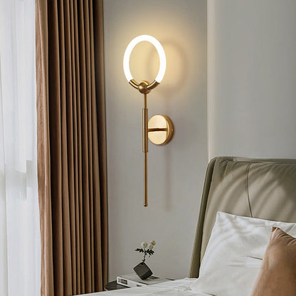 RoyaleGlow Modern LED Wall Sconce, Gold & Black Iron, Acrylic Circle Light for Bedroom